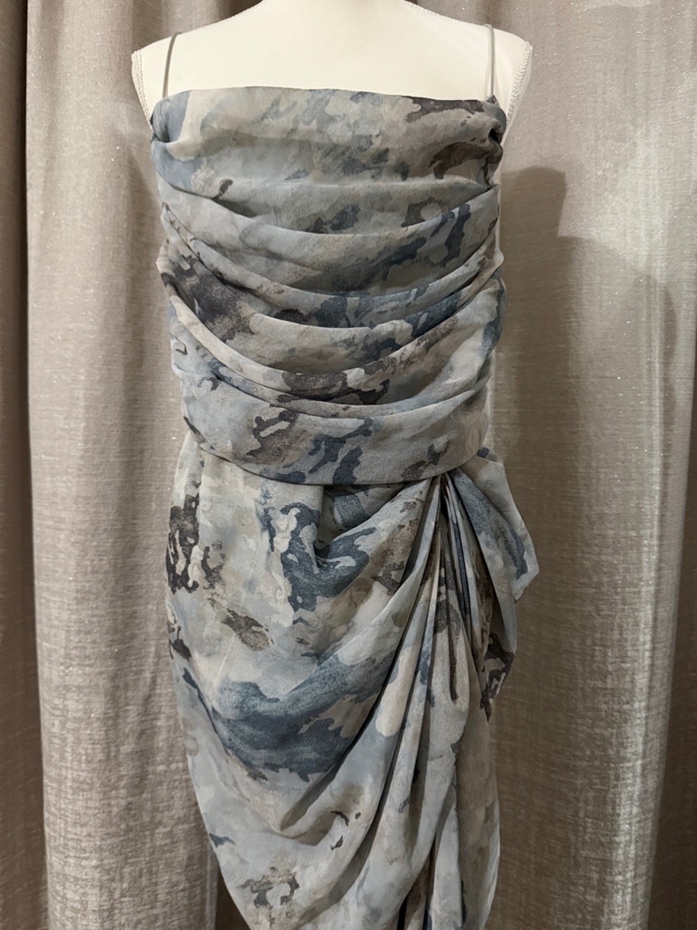 PrettyLittleThing Slate Blue and Gray Draped Strapless Midi Dress